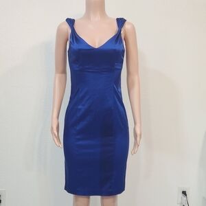 CALVIN Klein Blue Satin Cocktail Sheath Dress Size 2